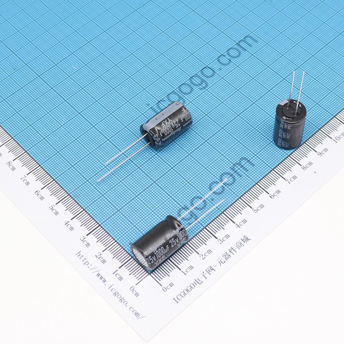 红宝石 直插铝电解电容 25V 1000UF φ 12.5X20mm RUBYCON 25YXF1000M-12.5X20 YXF 长寿命 低阻抗 ±20%