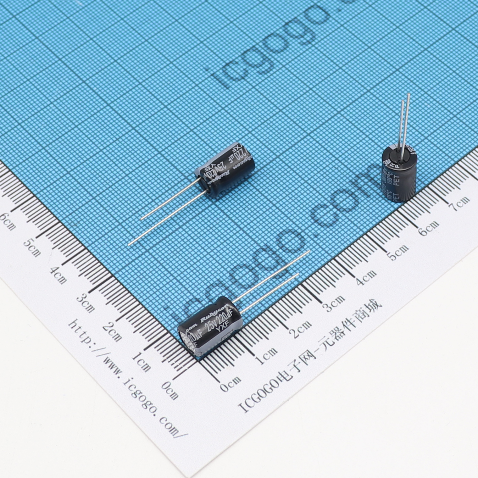 红宝石 直插铝电解电容 25V 220UF φ 8X11.5mm RUBYCON 25YXF220M-8X11.5 YXF 长寿命 低阻抗 ±20%