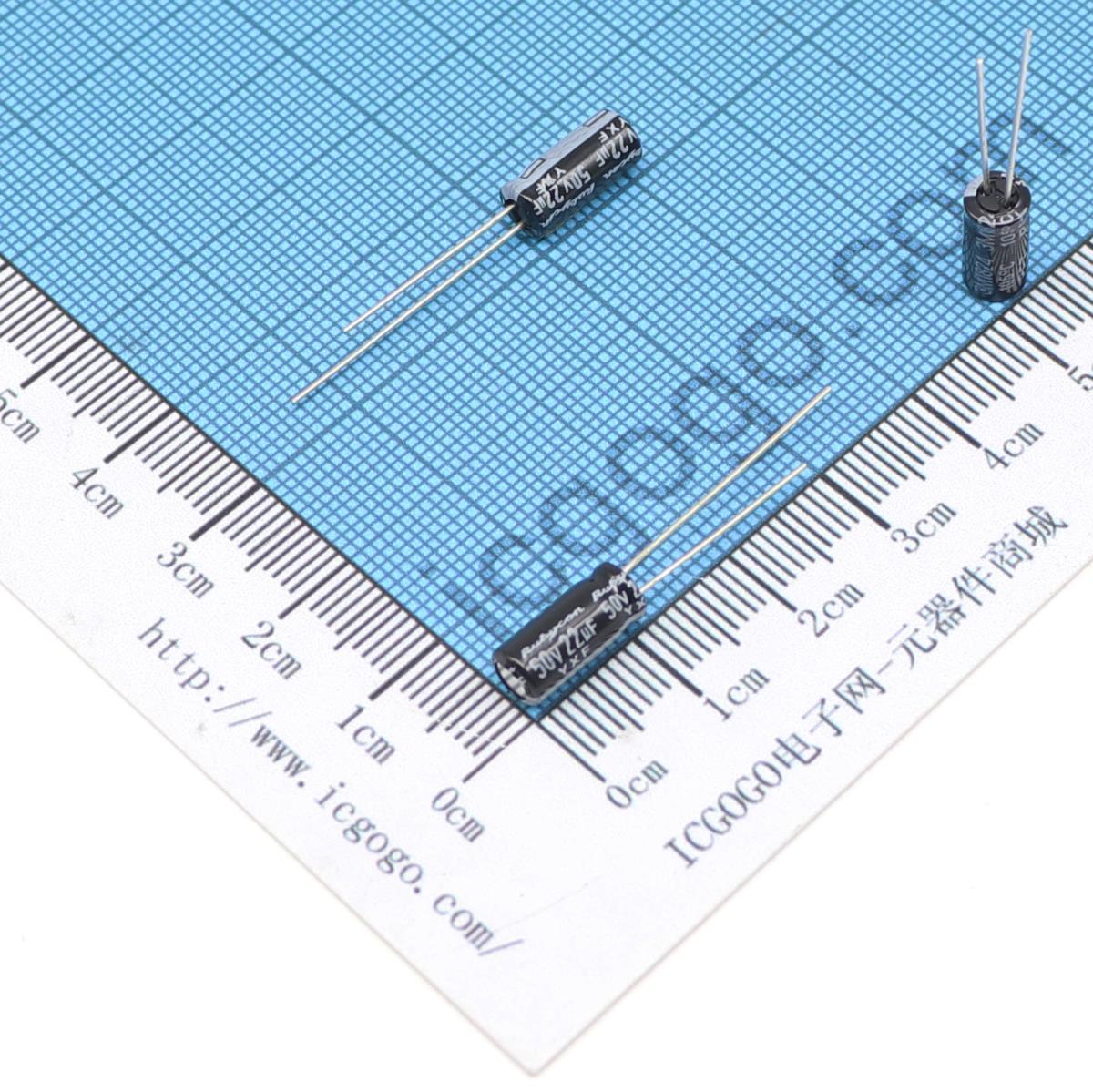 红宝石 直插铝电解电容 50V 22UF φ 5X11mm RUBYCON 50YXF22M-5X11 YXF 长寿命 低阻抗 ±20%